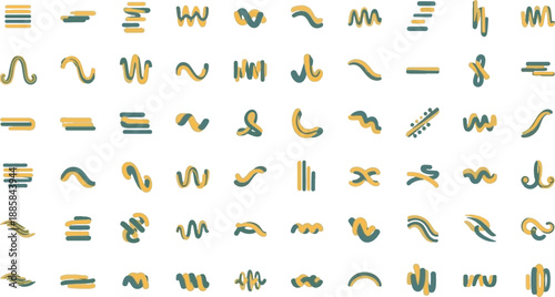 Abstract Minimalist Hand Drawn Scribble and Line Shape Set in Yellow and Teal for Modern Graphic Design