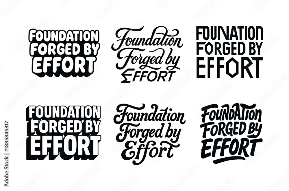 Fototapeta premium Harmonious Lettering Grid. Foundation forged by effort. Set lettering. harmonious lettering variations of the same emblematic concept, each with different