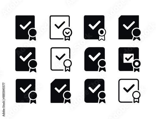 Notary Service Icons. The Role of Notaries and Public Notary Services. Icon set. Set Logo of Notaries and Public Notary Services: document and checkmark.