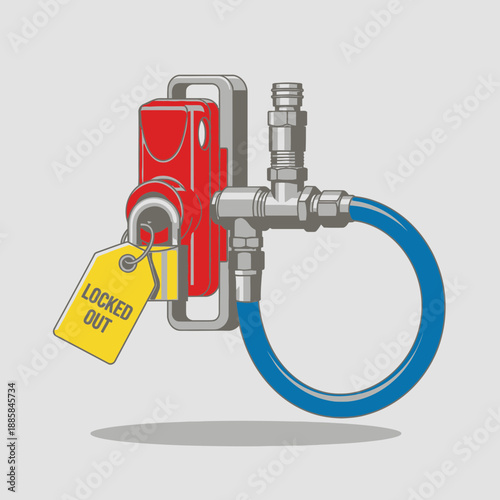 Pneumatic Lockout Device on Air Fitting Vector Art for Industrial Safety and Energy Isolation