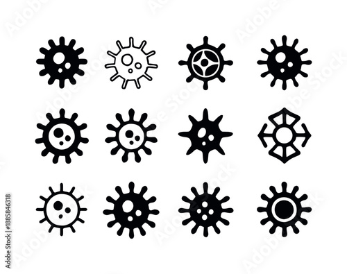 Microorganism Logo Variations. Microorganism. Icon set. Set Logo of Microorganism: microscopic cell with nucleus. harmonious logo variations of the same