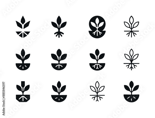 Weeding Logo Variations. Weeding. Icon set. Set Logo of Weeding: uprooted weed. harmonious logo variations of the same emblematic concept, each with different