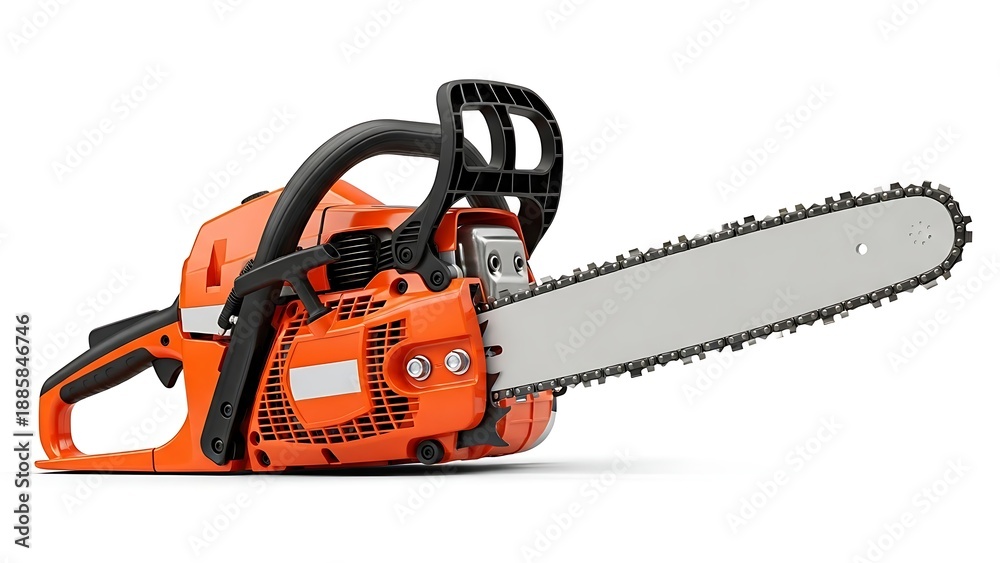 Naklejka premium Powerful chainsaw isolated cut out on white background. With shadow. AI GENERATED. 