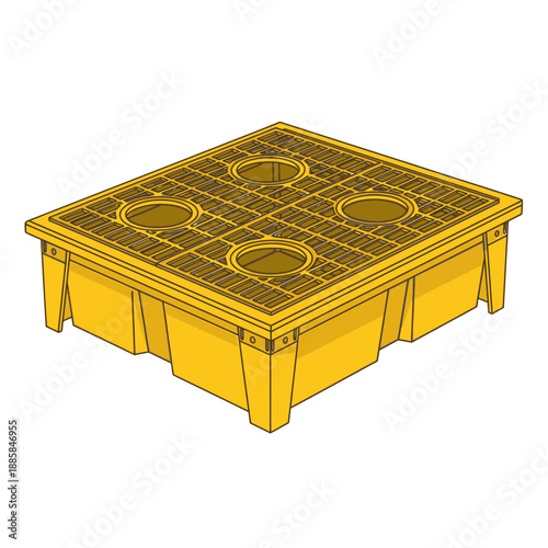 Yellow Spill Containment Pallet for Chemical Drums Vector Illustration for Industrial Safety