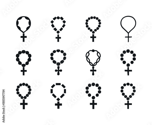 Religious Attire Icons. Religious attire and traditional clothing. Icon set. Set Logo of Religious attire and traditional clothing: ceremonial beads.