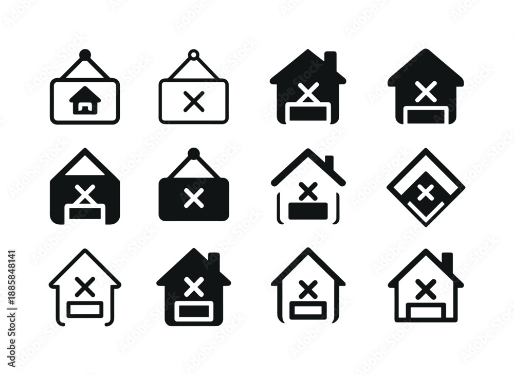 Obraz premium Out of Business Icons. Company going out of business. Icon set. Set Logo of Company going out of business: out of business sign. harmonious logo variations of