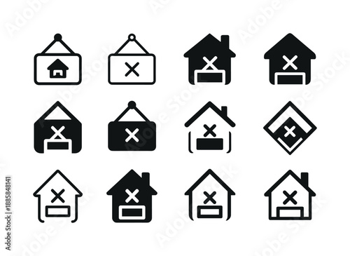 Out of Business Icons. Company going out of business. Icon set. Set Logo of Company going out of business: out of business sign. harmonious logo variations of