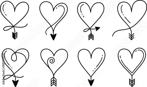 heart, love, romance, valentine, doodle, sketch, arrow, cupid, symbol, passion, affection, cute, handdrawn, minimal, outline, art, design, icon, tattoo, vector