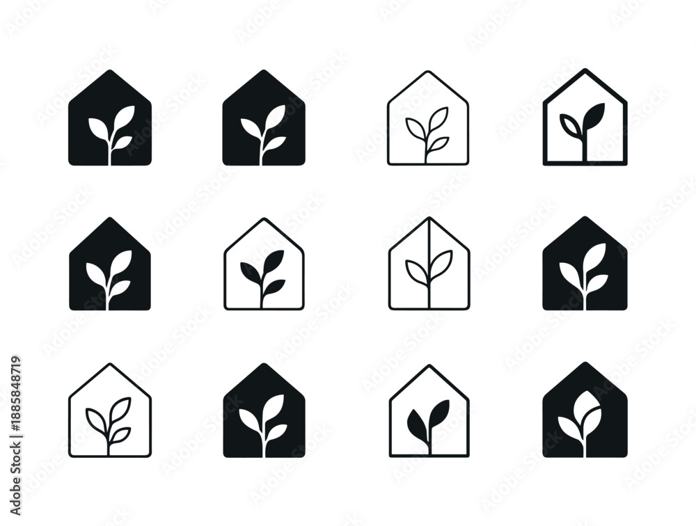 Fototapeta premium Minimalist Emblem Icons. Minimalist lifestyle and decluttering trends. Icon set. Set Logo of minimalist lifestyle and decluttering trends: minimalist home.