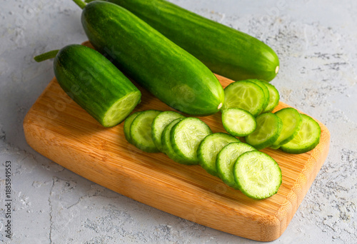 Fresh cucumber slices in bowl