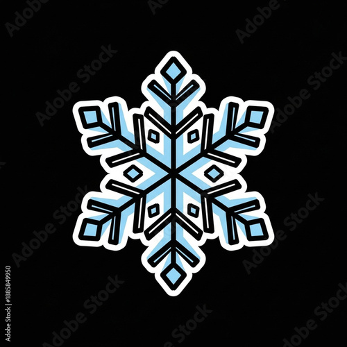 Blue Snowflake Sticker Icon Winter Holiday Decoration Symbol