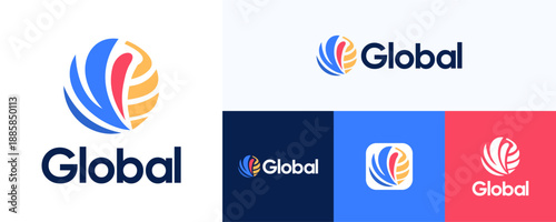Modern abstract circular global formed with dynamic shapes colorful for globe, Logo icon design vector illustration, Minimalist symbol circle earth or sphere sign for brand identity, business company