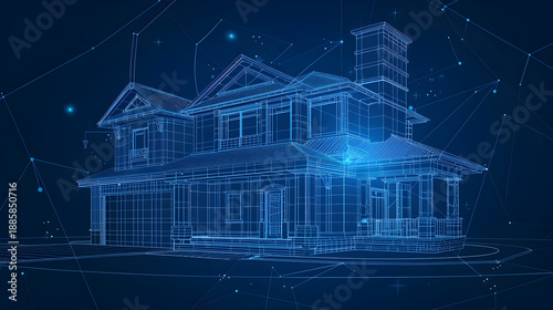 Intricate two story house architectural blueprint design