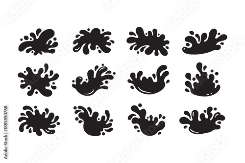 Abstract black ink splashes and splatters set