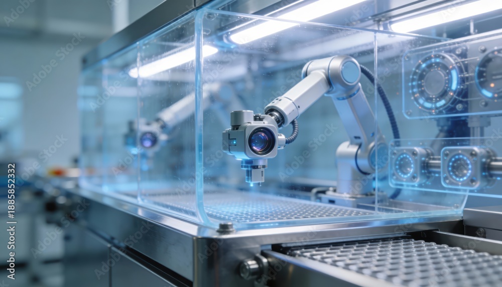Fototapeta premium Advanced Robotic Arm in High-Tech Industrial Automation Setup