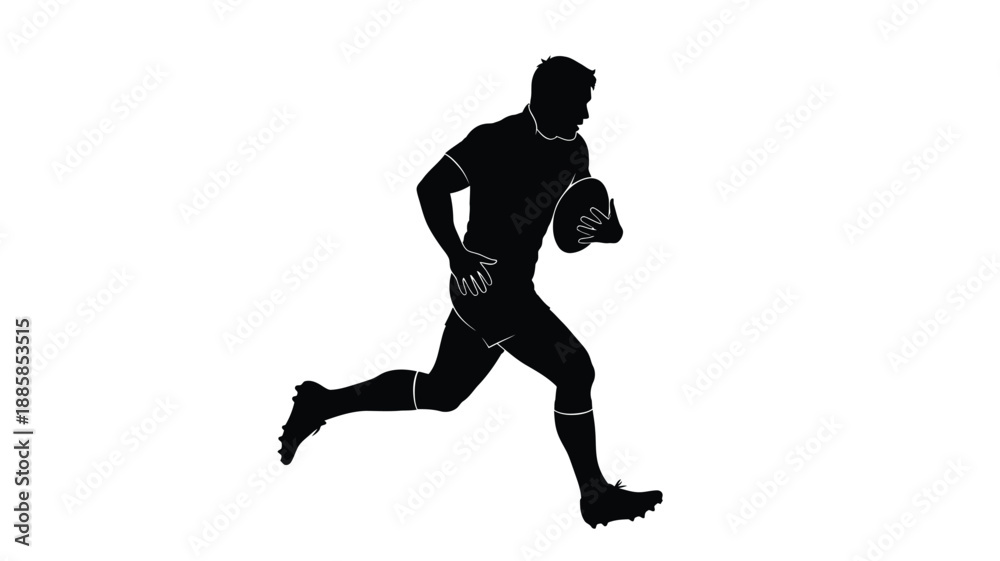 Obraz premium a male athlete running with a football dynamic pose black silhouette