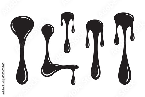 Black dripping liquid vector elements set