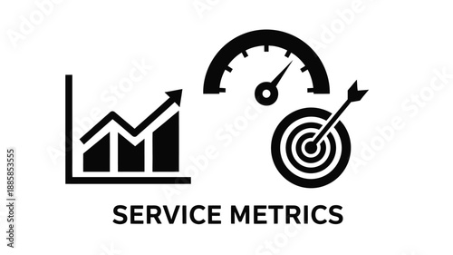 a black and white graphic showing service metrics with a graph and speedometer silhouette