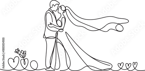 one continuous drawn line wedding drawn from the hand picture.one line vector illustration with out background