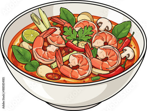 Authentic Thai Tom Yum Goong Soup Vector Illustration