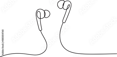 Headphones linear background. One continuous line drawing of earphones.one line vector illustration with out background