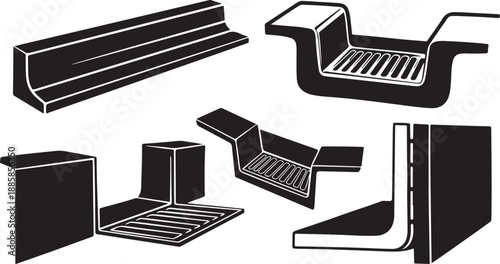 Various Metal Profiles and Shapes in Black and White