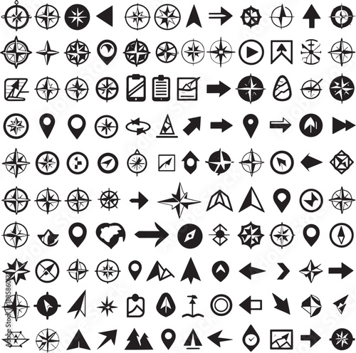 Extensive Collection of Navigation Icons, Compasses, Maps, Pins, and Arrows