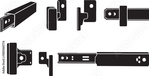 Various door lock parts and hardware components illustrated