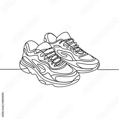 Line drawing of a pair of modern athletic sneakers minimalist style