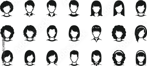 Collection of Diverse Black Silhouette Hairstyles and Faces for Men and Women icon