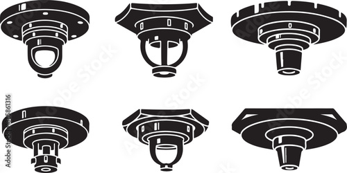 Security camera icons set in black and white style