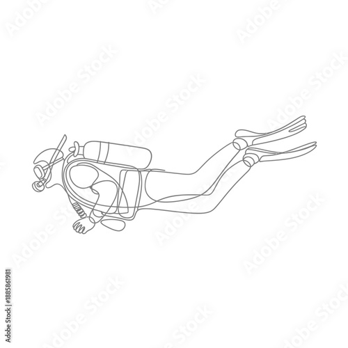 Line art illustration of a scuba diver swimming underwater