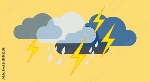 Stormy weather with heavy rain and lightning illustration