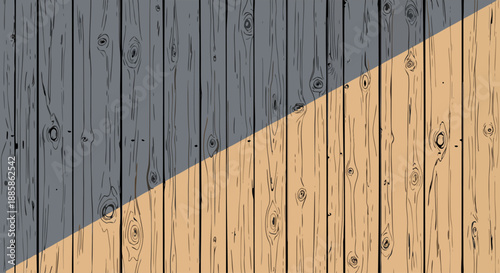 Wooden Surface Divided by Light and Shadow, Highlighting Texture and Grain