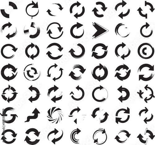 Diverse Set of Black Arrows and Rotation Symbols for Design and Navigation