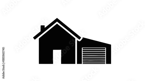 Black silhouette house with garage icon