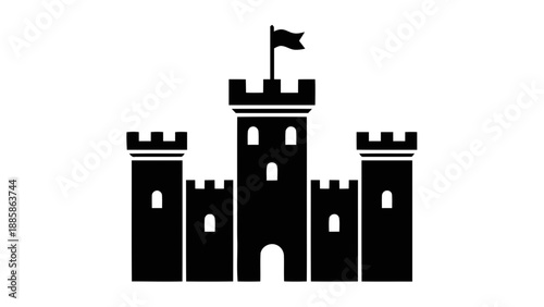 Black castle icon with flag
