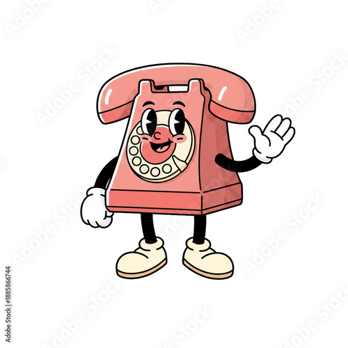 Cute Retro Telephone Illustration. Valentines Day.  Love. Transparent Background.