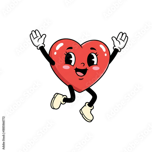 Cute Retro Heart Jumping Illustration. Valentines Day. Love. Transparent Background.