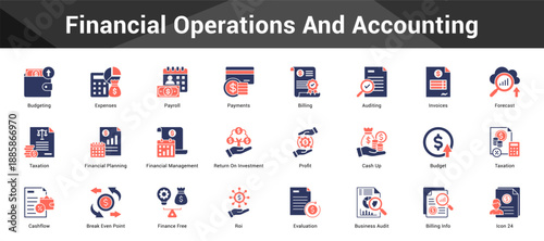 Financial Operations And Accounting Cohesive set of minimalist vector icons representing key ideas with visual clarity