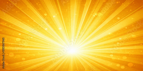 Abstract orange vector background featuring a bright sunburst with yellow light rays and a warm summer starburst design illustrating a sunny sunrise explosion of glowing beams