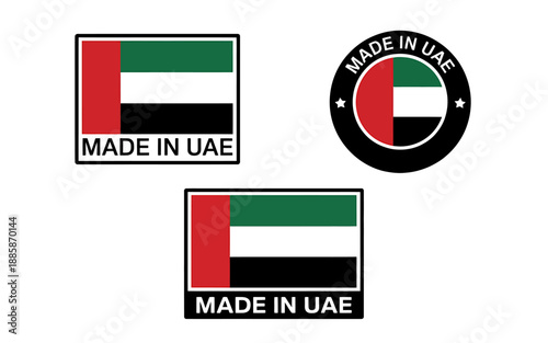 Three Made in UAE Labels with National Flag Designs
