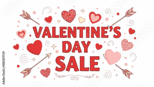 Valentine's Day Sale Banner with Red Hearts Decoration