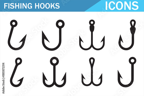 Fishing tackle equipment outline icons set in modern minimal style