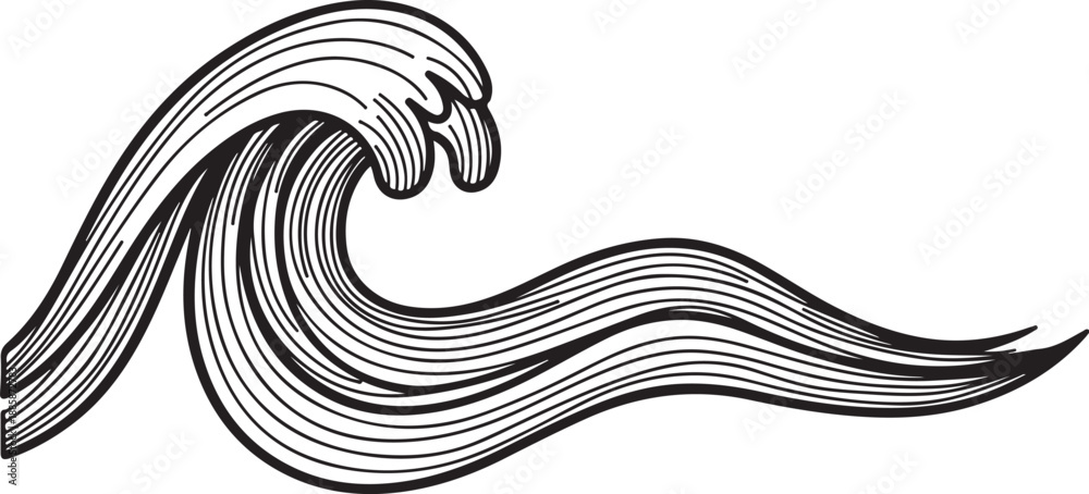 Fototapeta premium Stylized black and white wave illustration with bold lines