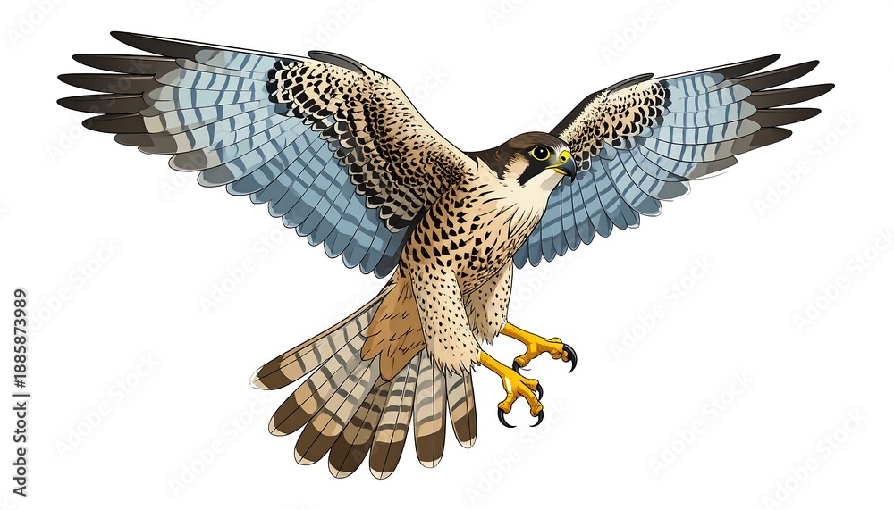 Fototapeta premium Peregrine falcon in flight with wings spread wide open.