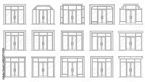 Commercial Aluminum Storefront Entrance with Transom, Retail Facade Vector Elevation
