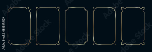 Golden Frames Set. Thin Line Gold Borders Luxury Minimalist Collection. Premium Vector Brass Outline Geometric Rectangles. Linear Decorative Banners with Black Background Isolated