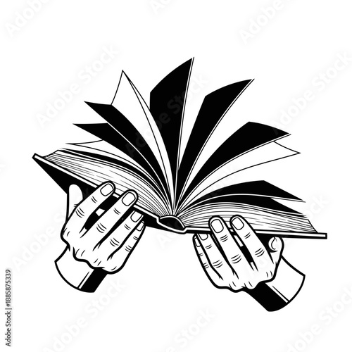 Hands holding open book with pages fanning out