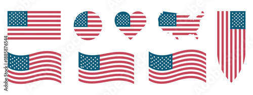 Flag USA set isolated icon, American holidays, 4th of July banner, flat vector, Veteran Day, Memorial Day, patriotic symbols, national celebration illustration
